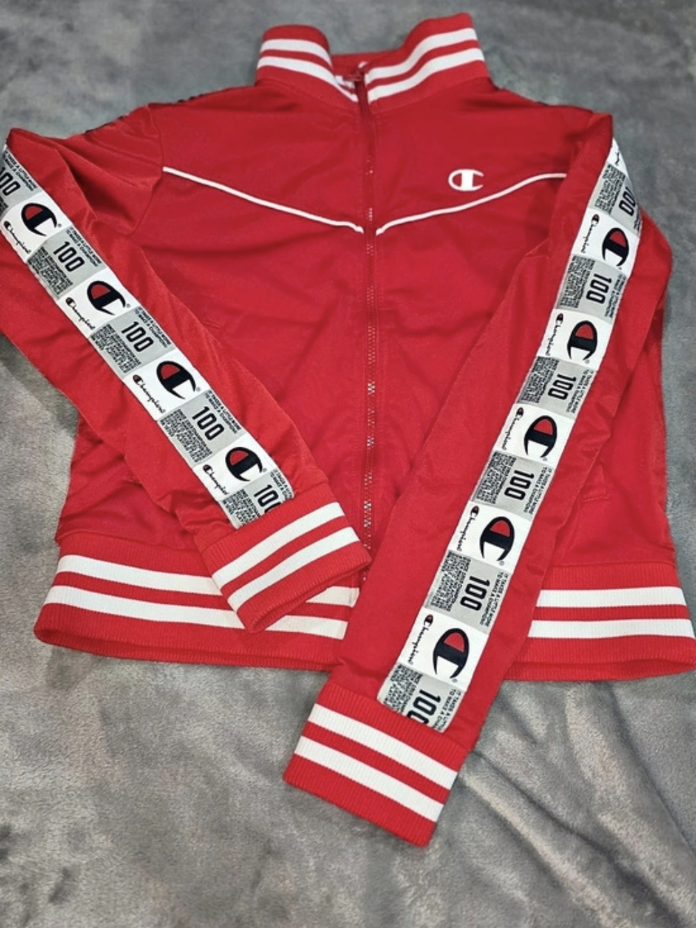 Champion Big C & Logo Taping Track Jacket Red & White Medium